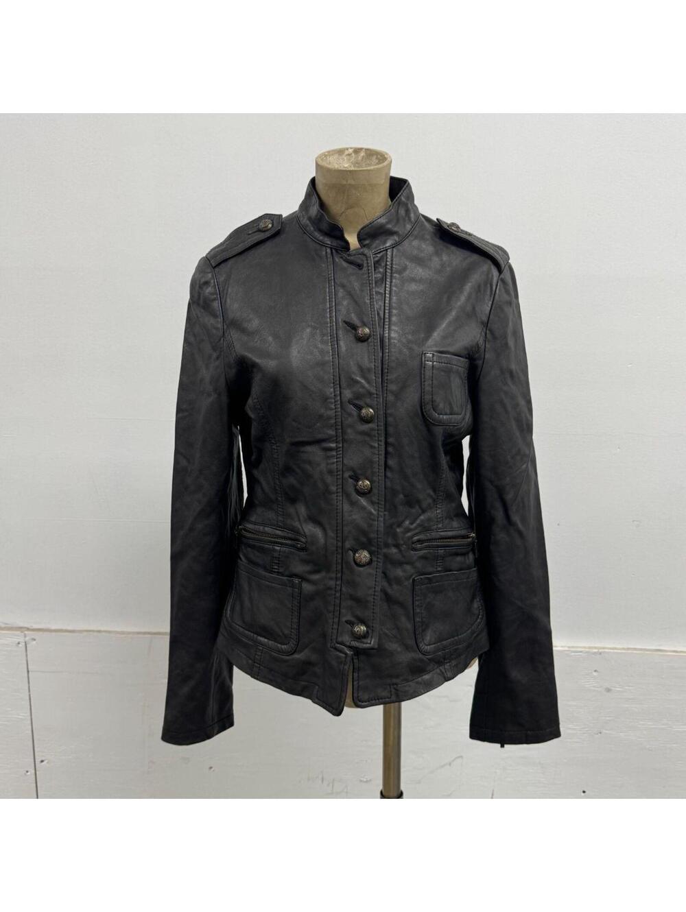 Vintage Black Military Style Epaulette Leather Jacket - Picture 1 of 8
